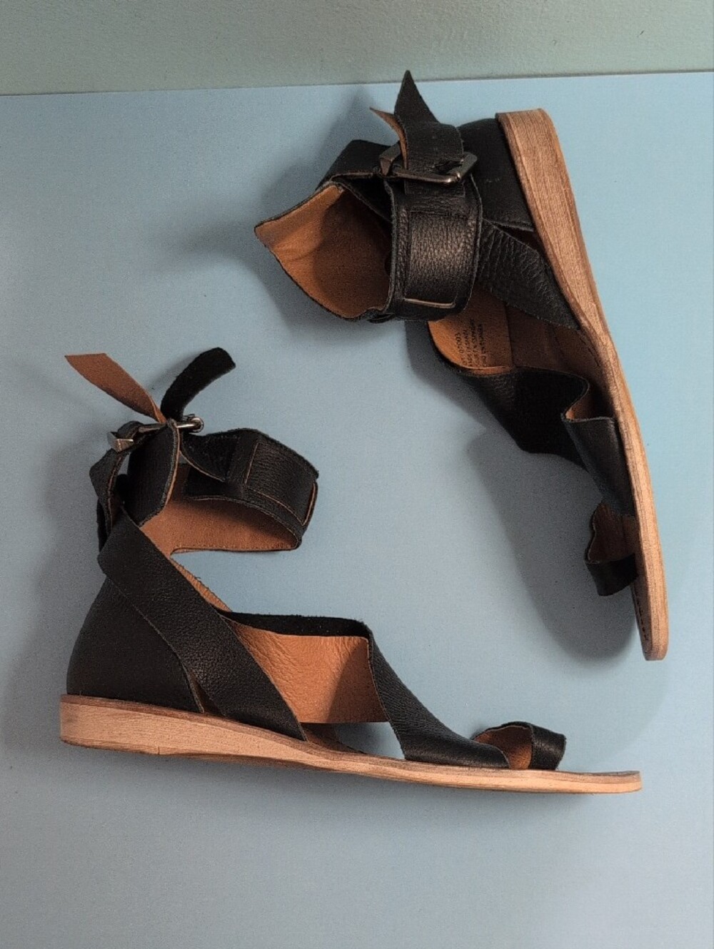 Free People, Black, Leather Ankle-Strap Gladiator Sandals, Size 39, U.S. 9 - Picture 2 of 12